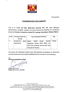Performance Certificate Hindalco Industries Ltd., Sambalpur