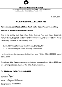 Solar Power Generating System at Reliance Industries Limited, Shahdol